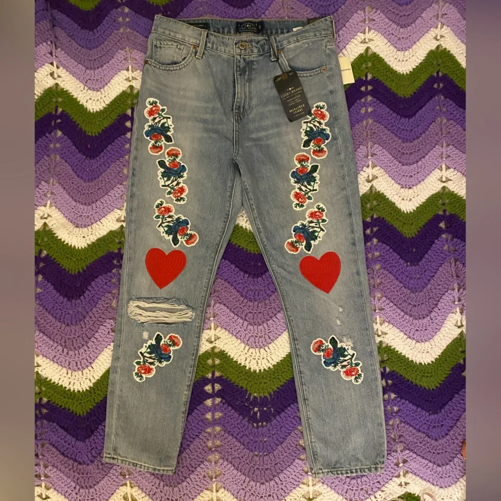 Lucky Heart floral embroidered jeans Bridgette skinny high rise cottage core 29 - Picture 2 of 8